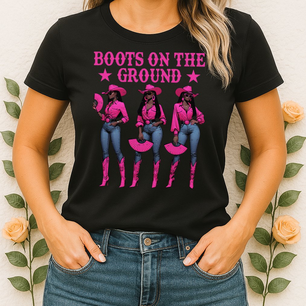 Boots On The Ground Western Southern Melanin Black Cowgirl Womens T-Shirt