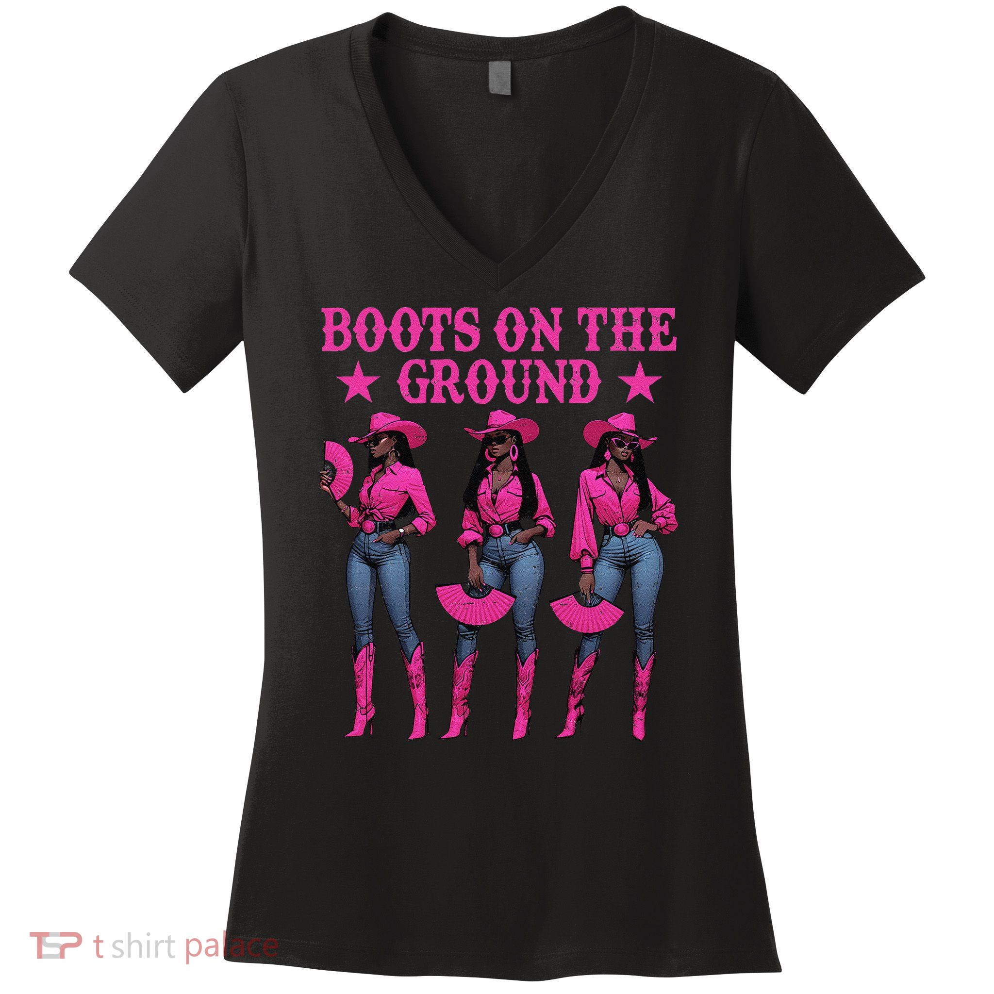 Boots On The Ground Western Southern Melanin Black Cowgirl Women's V-Neck T-Shirt