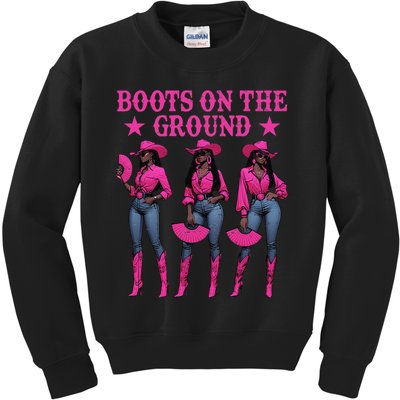 Boots On The Ground Western Southern Melanin Black Cowgirl Kids Sweatshirt