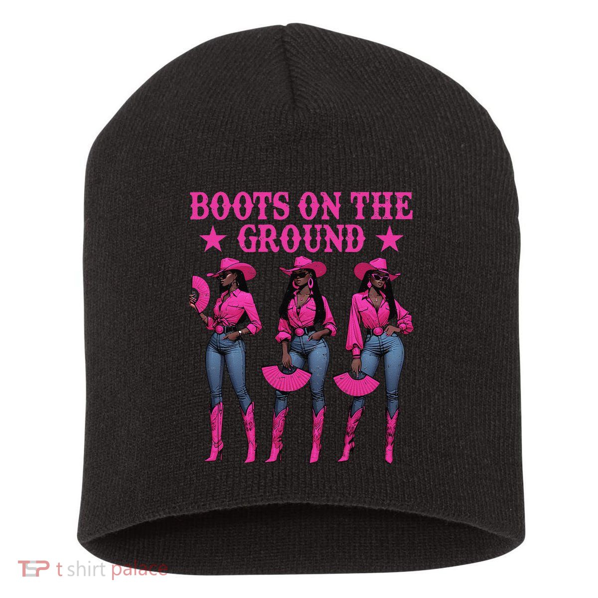 Boots On The Ground Western Southern Melanin Black Cowgirl Short Acrylic Beanie