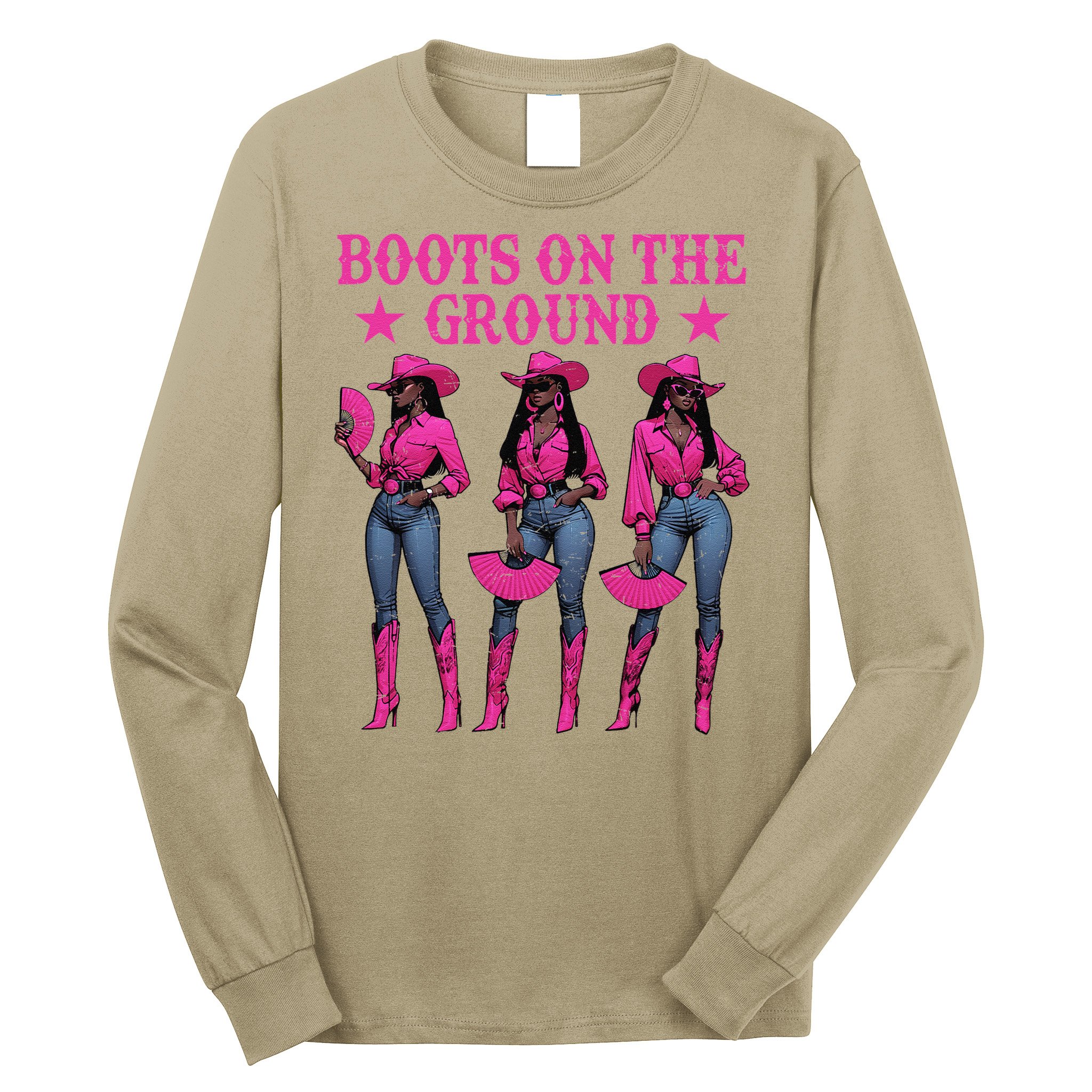Boots On The Ground Western Southern Melanin Black Cowgirl Long Sleeve Shirt