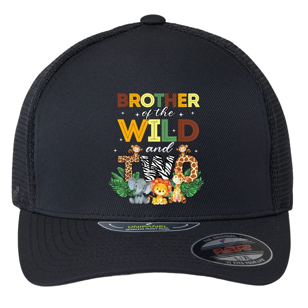 Brother Of The Wild Two Zoo Birthday Safari Jungle Animal Flexfit Unipanel Trucker Cap