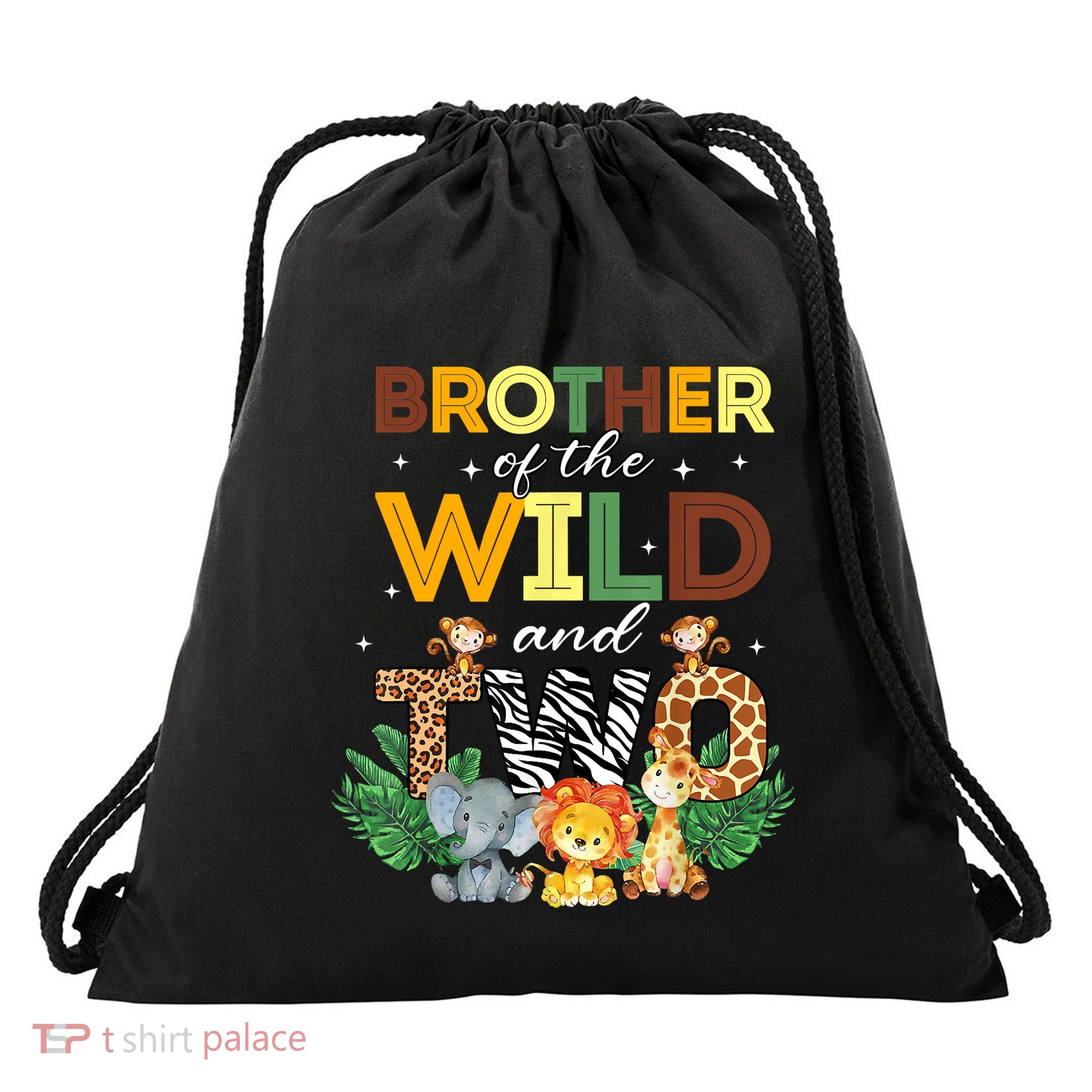 Brother Of The Wild Two Zoo Birthday Safari Jungle Animal Drawstring Bag