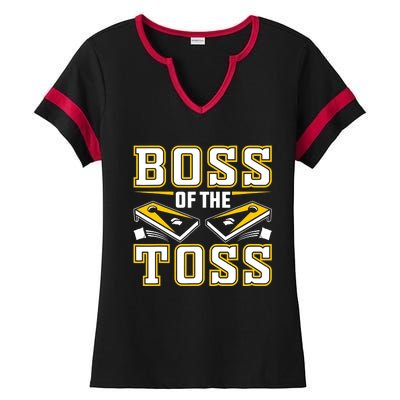 Boss Of The Toss Cornhole Funny Ladies Halftime Notch Neck Tee