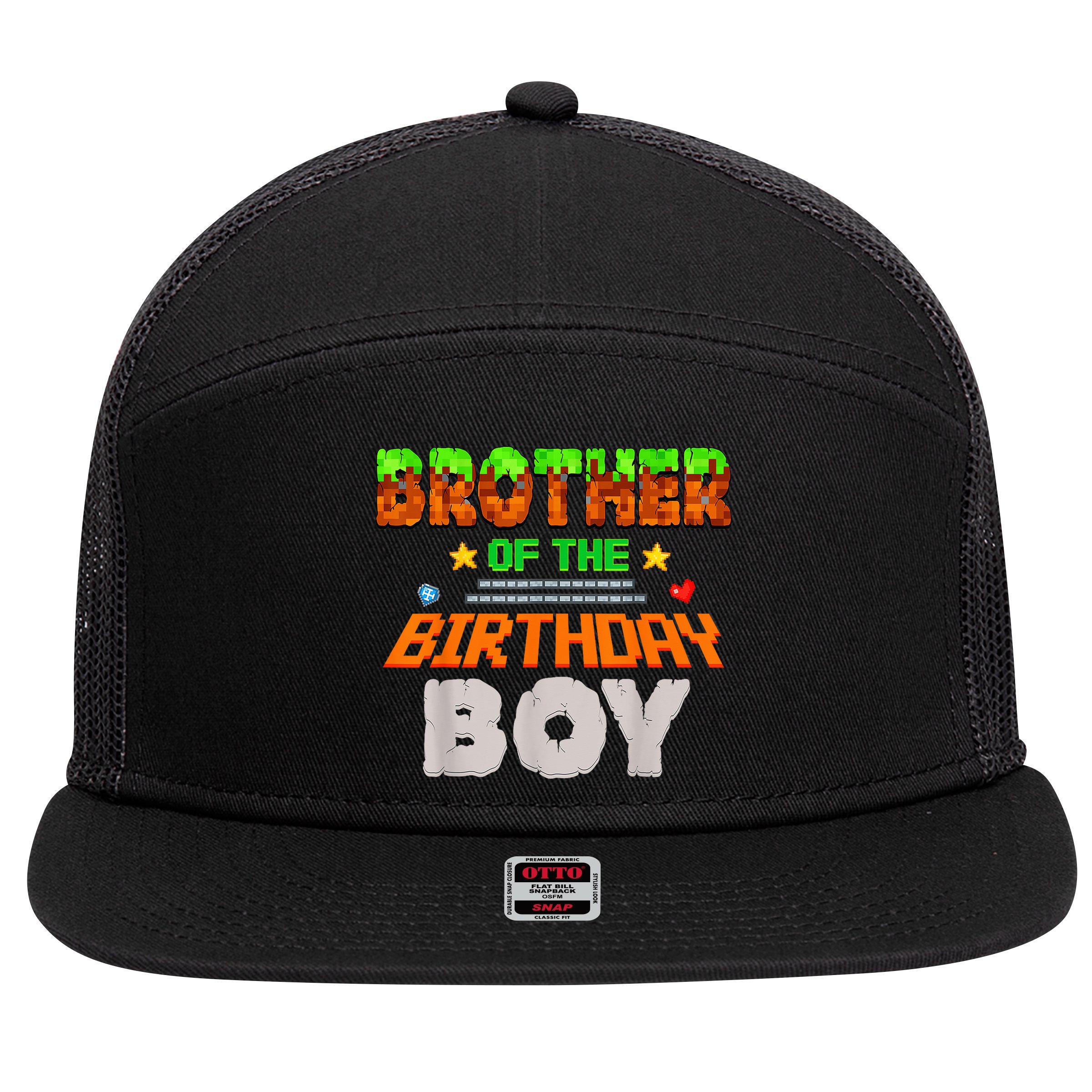 Brother Of The Birthday Boy Video Gamer Pixel Number 7 Panel Mesh Trucker Snapback Hat