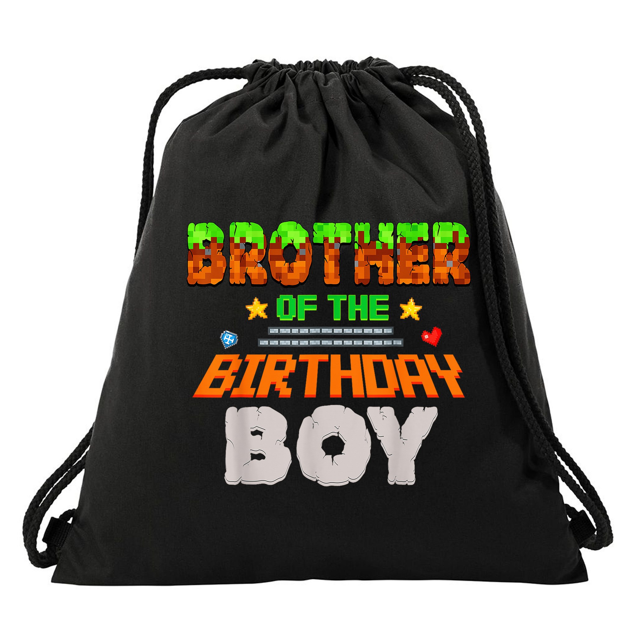 Brother Of The Birthday Boy Video Gamer Pixel Number Drawstring Bag
