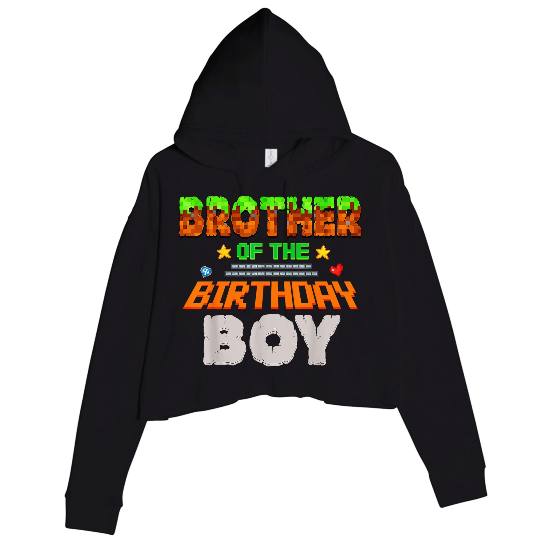Brother Of The Birthday Boy Video Gamer Pixel Number Crop Fleece Hoodie