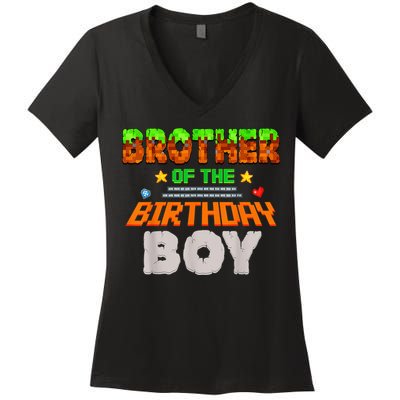 Brother Of The Birthday Boy Video Gamer Pixel Number Women's V-Neck T-Shirt