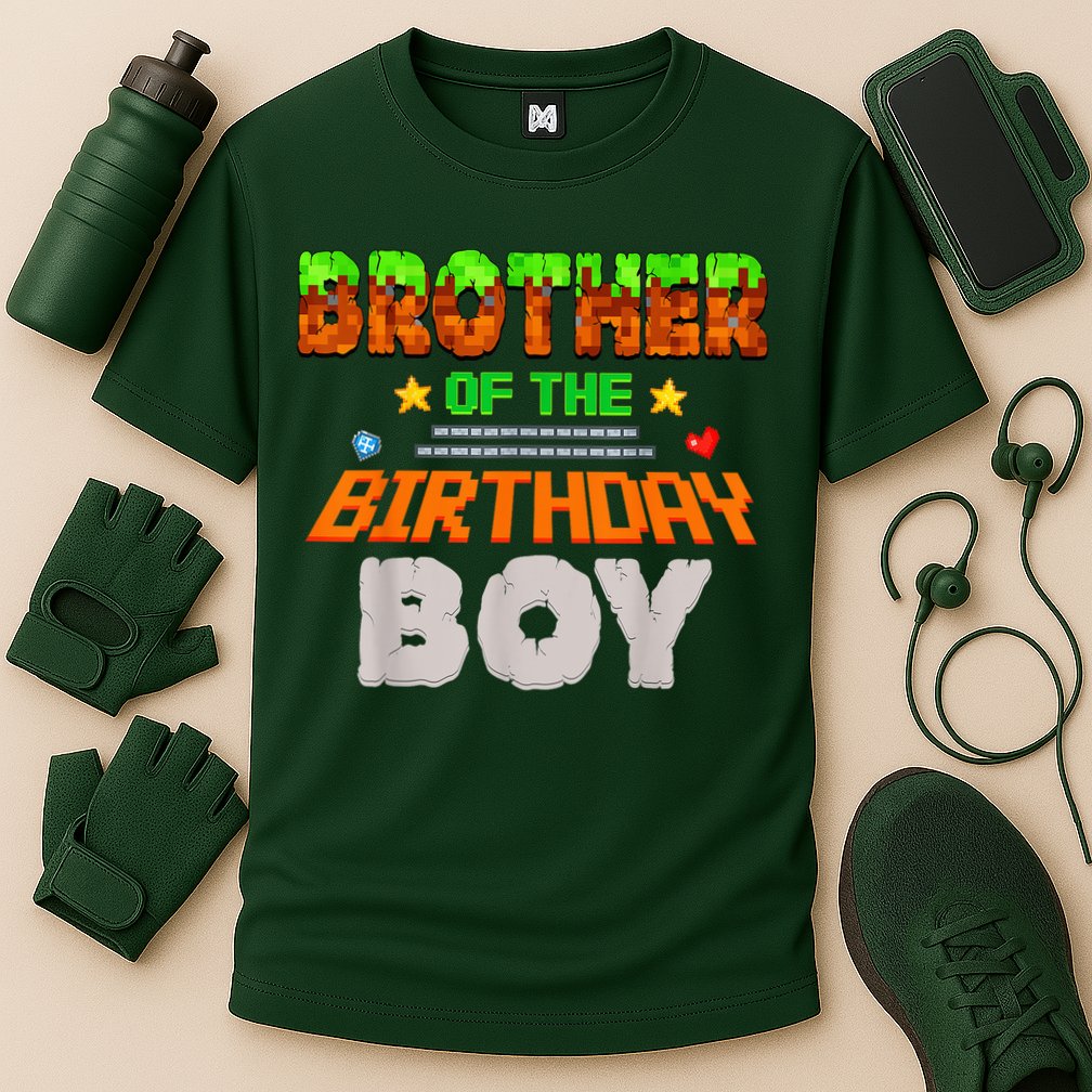 Brother Of The Birthday Boy Video Gamer Pixel Number Performance Shirt