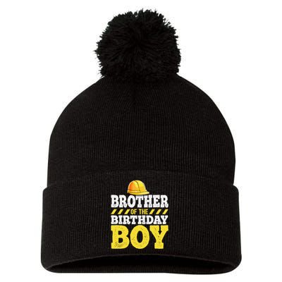 Brother of the Birthday Construction Birthday Party Pom Pom 12in Knit Beanie