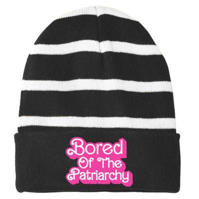 Bored Of The Patriarchy Striped Beanie with Solid Band