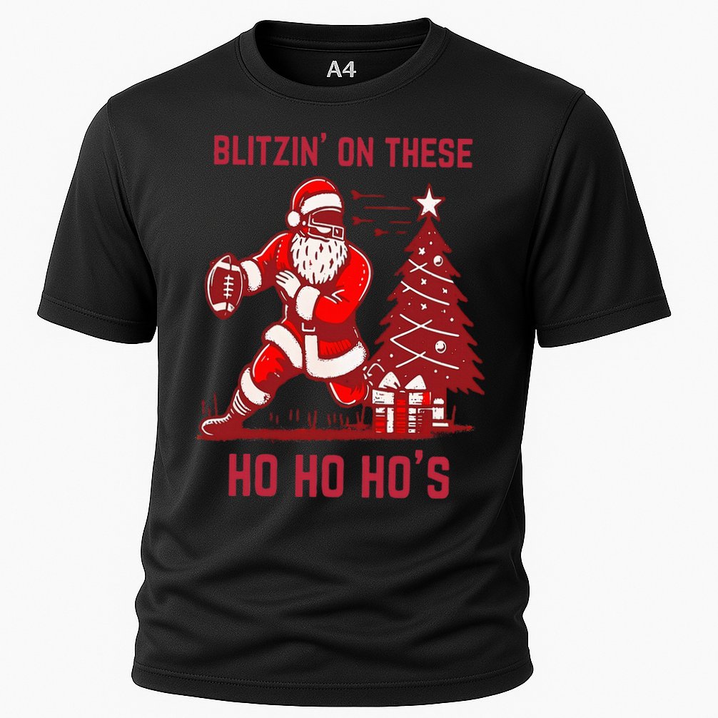 Blitzing On These Ho Ho Ho's Funny Santa Football Christmas  Cooling Performance Crew T-Shirt