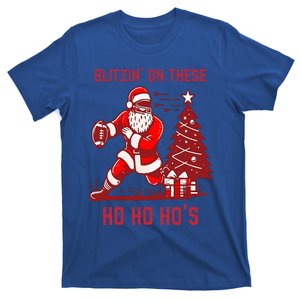 Blitzing On These Ho Ho Ho's Funny Santa Football Christmas  T-Shirt