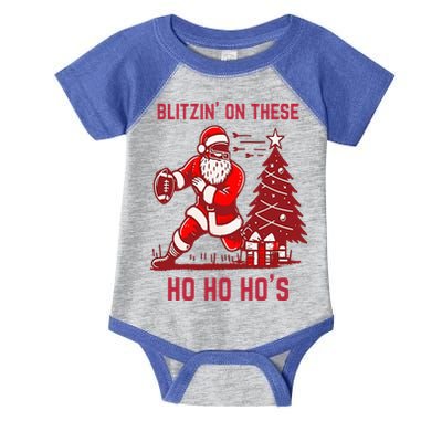 Blitzing On These Ho Ho Ho's Funny Santa Football Christmas  Infant Baby Jersey Bodysuit