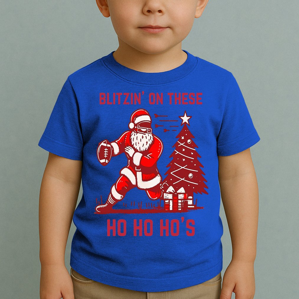 Blitzing On These Ho Ho Ho's Funny Santa Football Christmas  Toddler T-Shirt