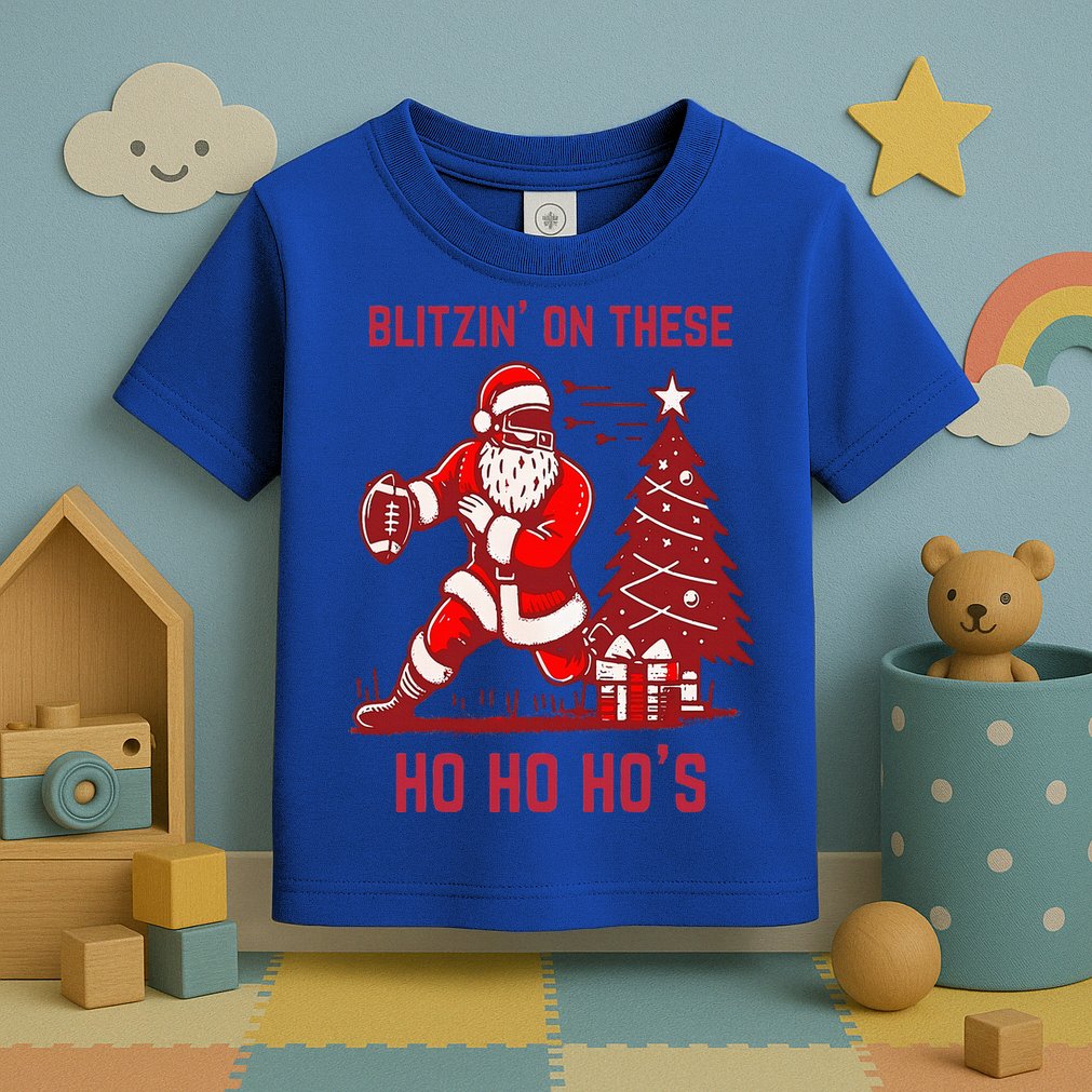 Blitzing On These Ho Ho Ho's Funny Santa Football Christmas  Toddler T-Shirt