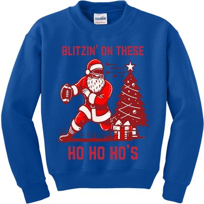 Blitzing On These Ho Ho Ho's Funny Santa Football Christmas  Kids Sweatshirt
