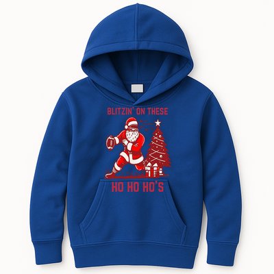 Blitzing On These Ho Ho Ho's Funny Santa Football Christmas  Kids Hoodie