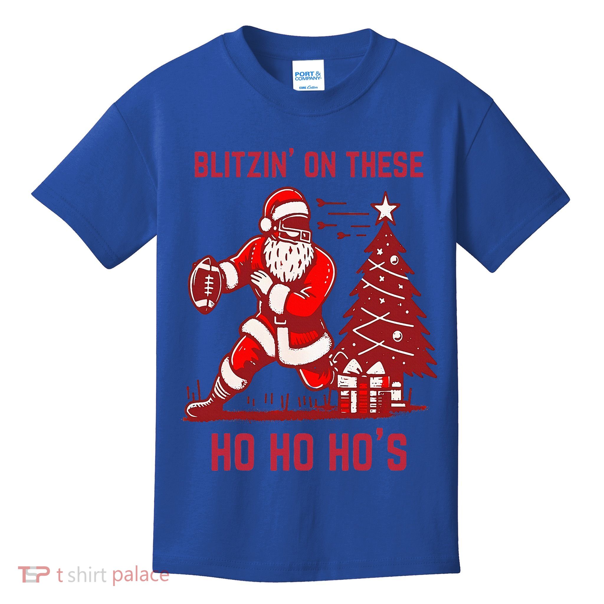 Blitzing On These Ho Ho Ho's Funny Santa Football Christmas  Kids T-Shirt