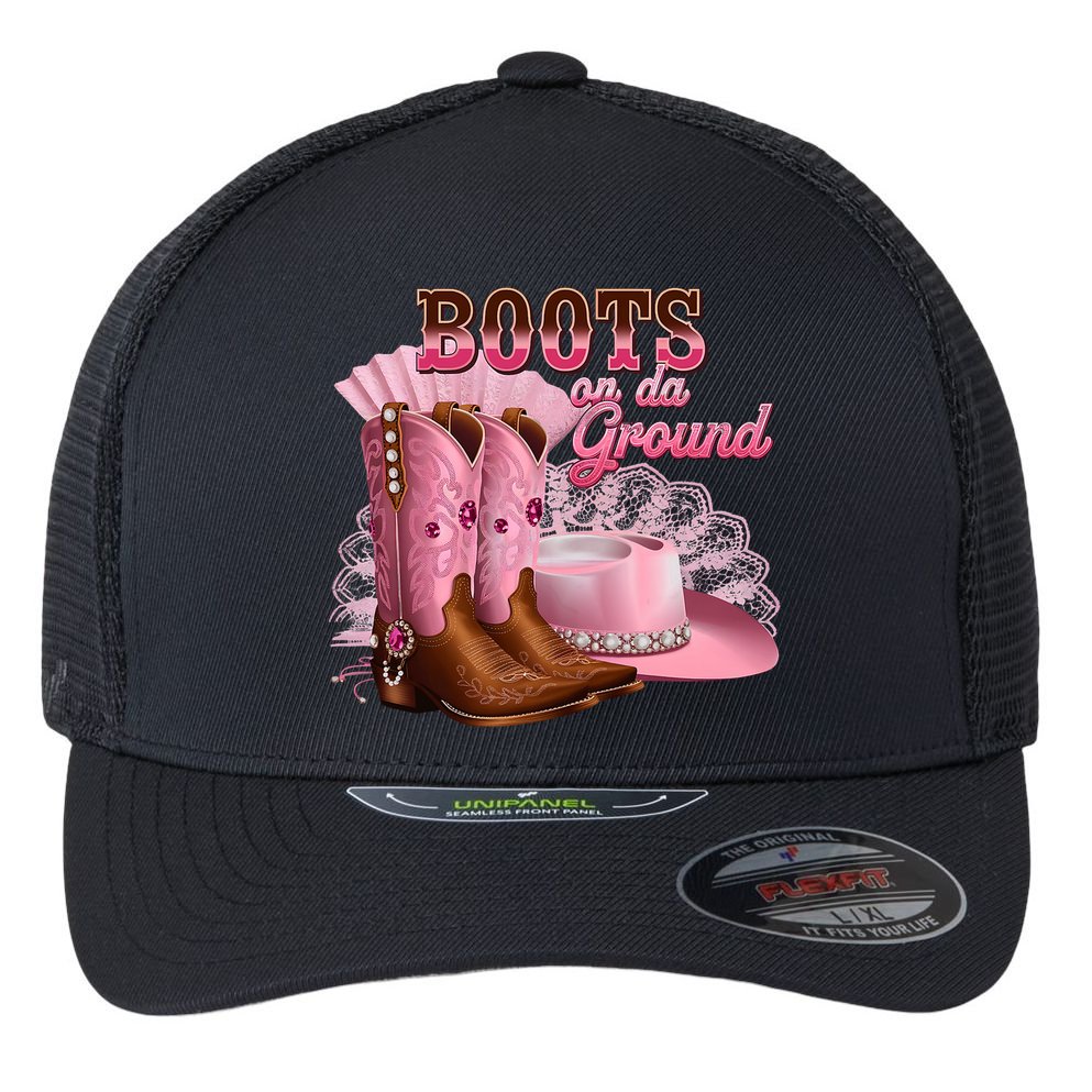 Boots On The Ground, Cowgirl Linedance, Boot Cowboy Western Flexfit Unipanel Trucker Cap