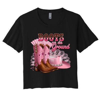 Boots On The Ground, Cowgirl Linedance, Boot Cowboy Western Women's Crop Top Tee