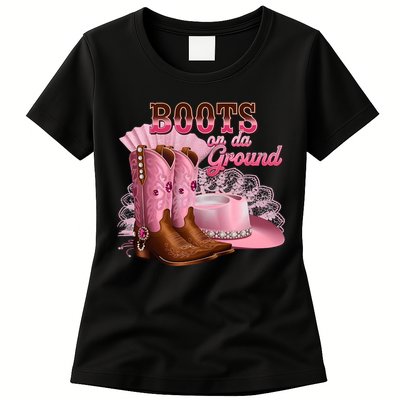 Boots On The Ground, Cowgirl Linedance, Boot Cowboy Western Womens T-Shirt