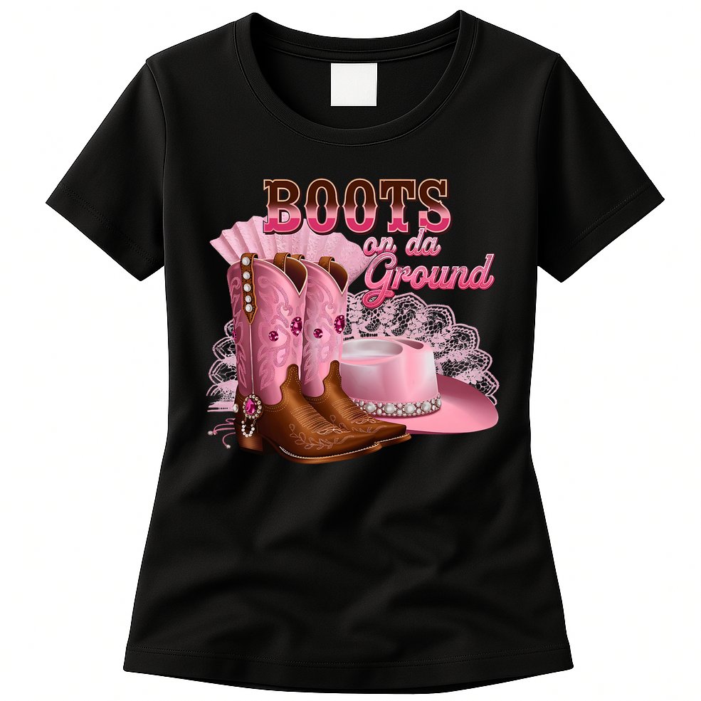 Boots On The Ground, Cowgirl Linedance, Boot Cowboy Western Womens T-Shirt