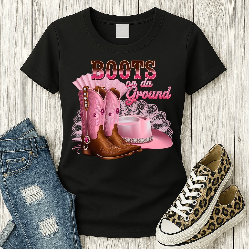 Boots On The Ground, Cowgirl Linedance, Boot Cowboy Western Womens T-Shirt
