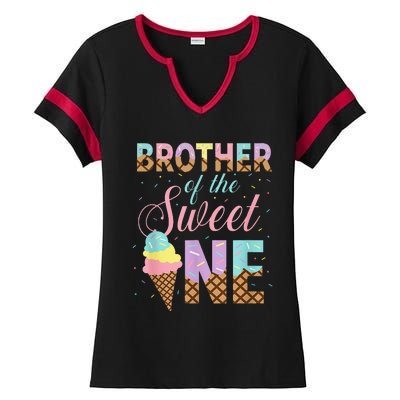 Brother Of The Sweet One Ice Cream 1st First Birthday Family Ladies Halftime Notch Neck Tee