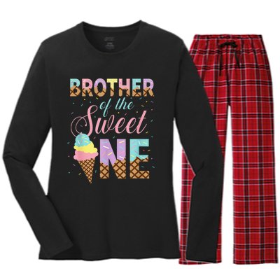 Brother Of The Sweet One Ice Cream 1st First Birthday Family Women's Long Sleeve Flannel Pajama Set 