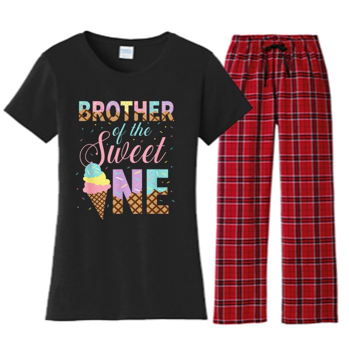 Brother Of The Sweet One Ice Cream 1st First Birthday Family Women's Flannel Pajama Set