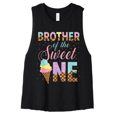 Brother Of The Sweet One Ice Cream 1st First Birthday Family Women's Racerback Cropped Tank