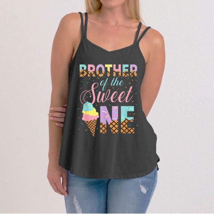 Brother Of The Sweet One Ice Cream 1st First Birthday Family Women's Strappy Tank