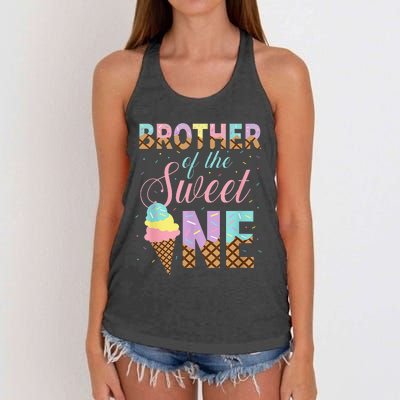 Brother Of The Sweet One Ice Cream 1st First Birthday Family Women's Knotted Racerback Tank