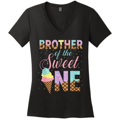 Brother Of The Sweet One Ice Cream 1st First Birthday Family Women's V-Neck T-Shirt