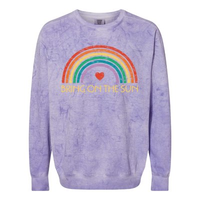 Bring On The Sun Cheerful Summer Sunshine Retro Rainbow Gift Colorblast Crewneck Sweatshirt