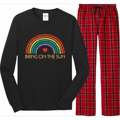 Bring On The Sun Cheerful Summer Sunshine Retro Rainbow Gift Long Sleeve Pajama Set