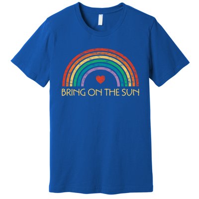 Bring On The Sun Cheerful Summer Sunshine Retro Rainbow Gift Premium T-Shirt