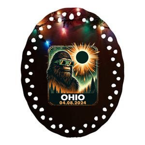 Bigfoot Ohio Total Solar Eclipse 2024 With Eclipse Glasses Ceramic Oval Ornament