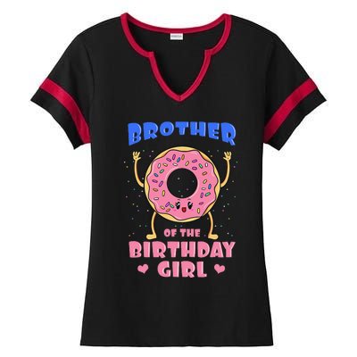 Brother Of The Birthday Donut Bday Party Bro Sib Ladies Halftime Notch Neck Tee