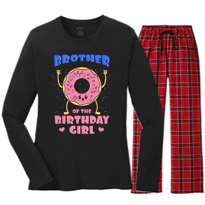 Brother Of The Birthday Donut Bday Party Bro Sib Women's Long Sleeve Flannel Pajama Set 