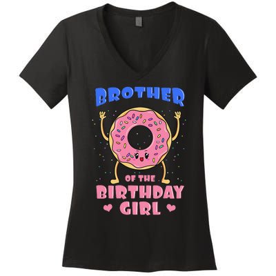 Brother Of The Birthday Donut Bday Party Bro Sib Women's V-Neck T-Shirt