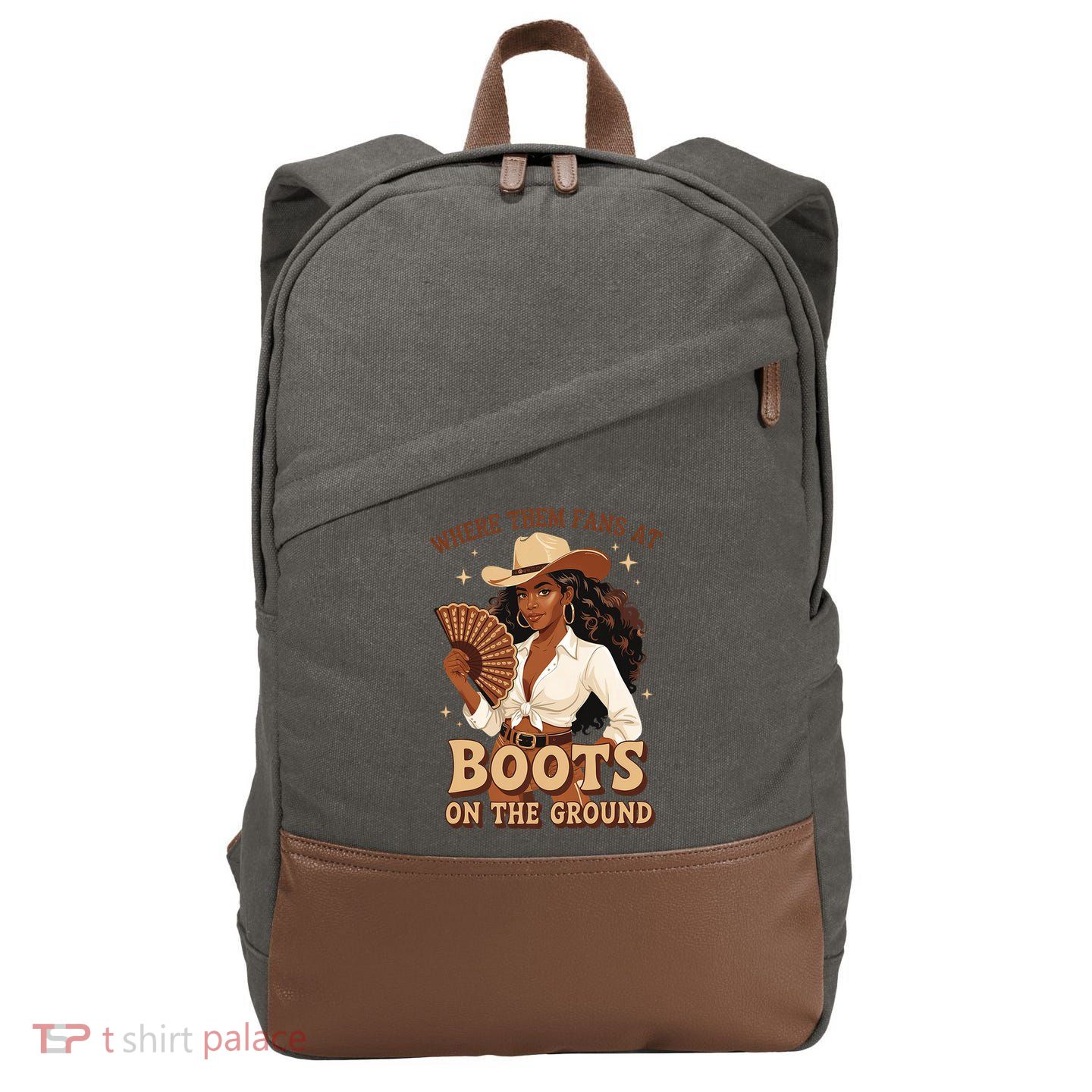 Boots On The Ground Where Them Fans At Black Cowgirl Cotton Canvas Backpack