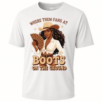 Boots On The Ground Where Them Fans At Black Cowgirl Performance Shirt