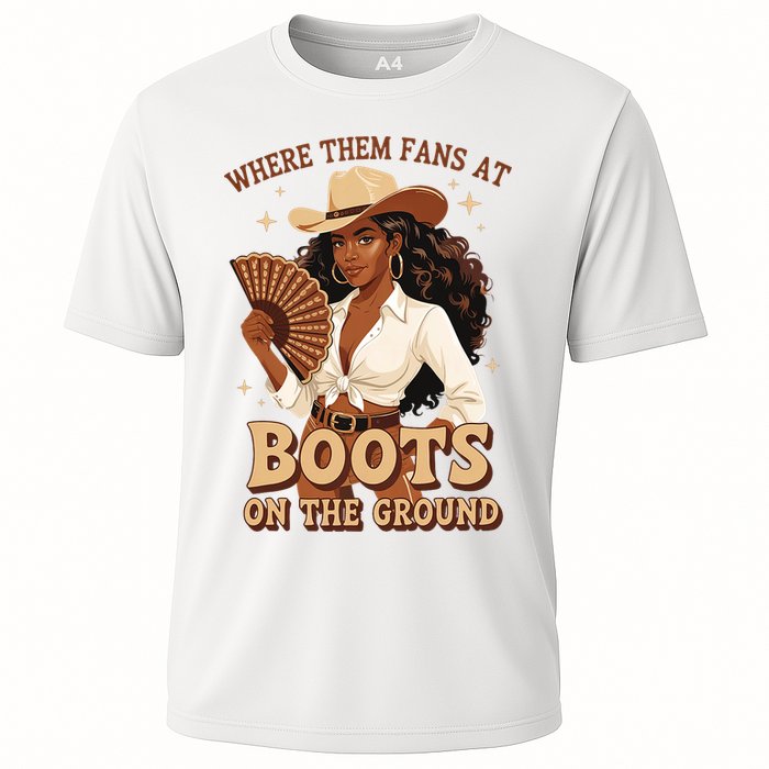 Boots On The Ground Where Them Fans At Black Cowgirl Performance Shirt