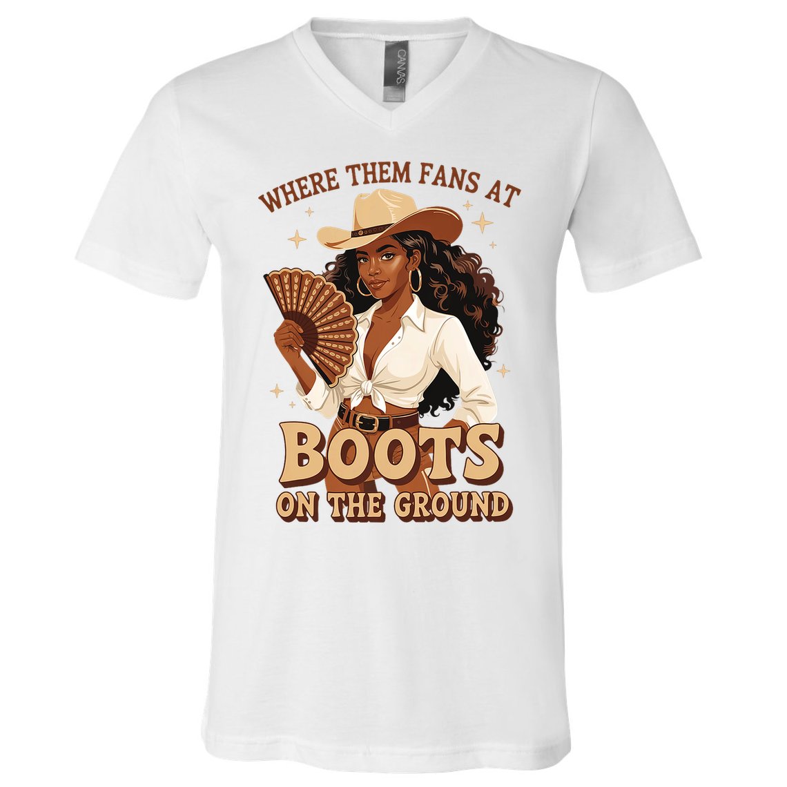 Boots On The Ground Where Them Fans At Black Cowgirl V-Neck T-Shirt