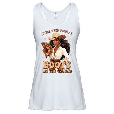 Boots On The Ground Where Them Fans At Black Cowgirl Ladies Essential Flowy Tank