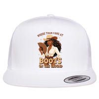 Boots On The Ground Where Them Fans At Black Cowgirl Flat Bill Trucker Hat