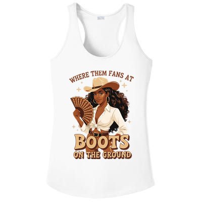 Boots On The Ground Where Them Fans At Black Cowgirl Ladies PosiCharge Competitor Racerback Tank