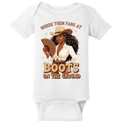 Boots On The Ground Where Them Fans At Black Cowgirl Baby Bodysuit